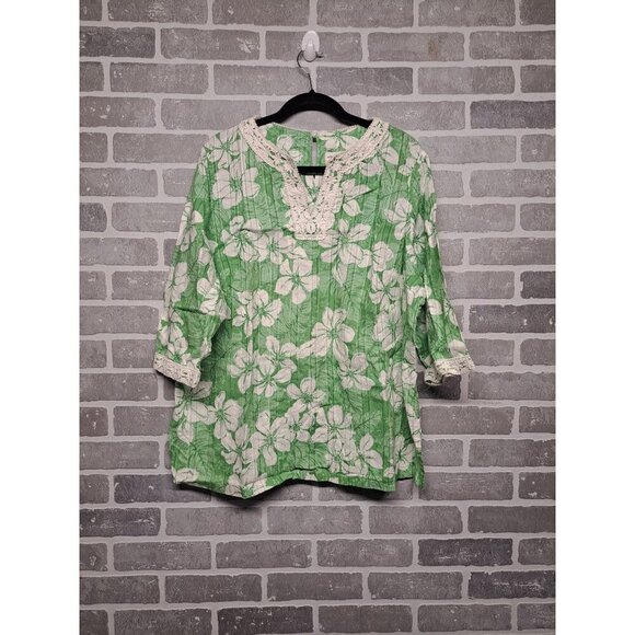 Alfred Dunner Womens Floral  Beach Cruise V-Neck Crochet Tunic Size 20W‎ - Picture 1 of 13